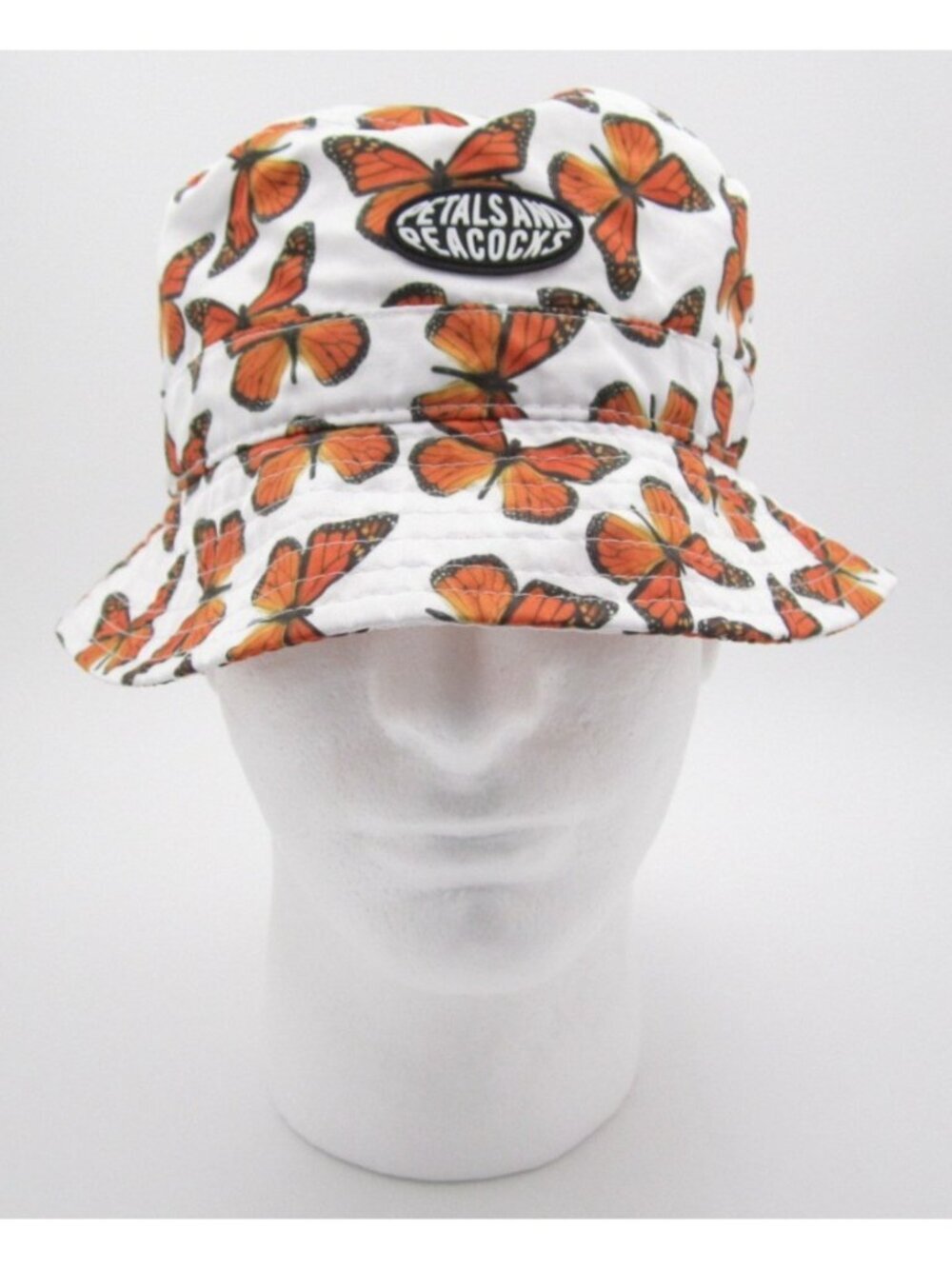 Petals and Peacocks Butterfly Effect Bucket Hat Monarch Beachy Summer Sz 21" (F)